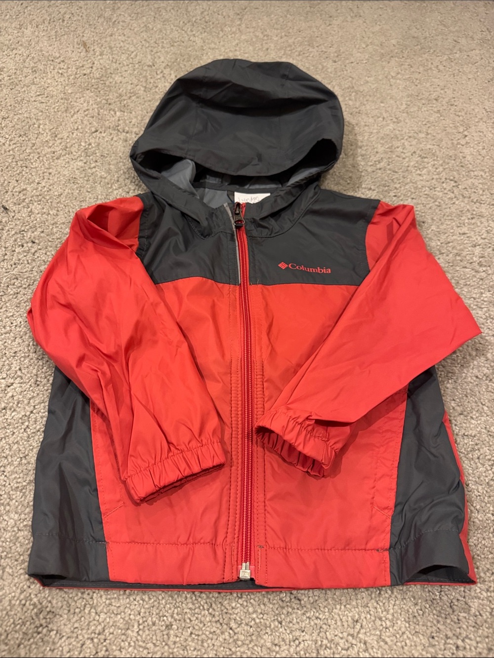 Columbia Red and Gray Kids Hooded Rain Jacket